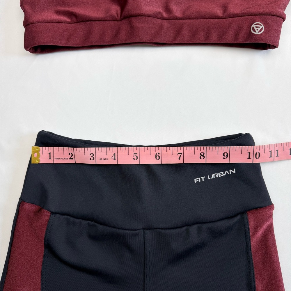 Matching Activewear Set Burgundy Black Sports Bra Biker Shorts Workout Set - Picture 12 of 13